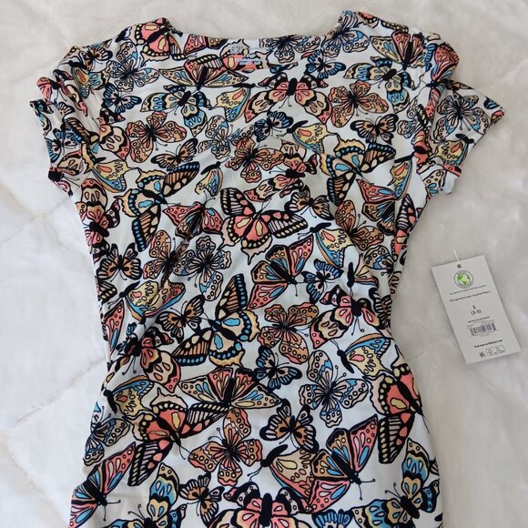 Butterfly pattern side ruched t-shirt dress - Picture 3 of 11